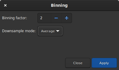 Boite de dialogue de binning