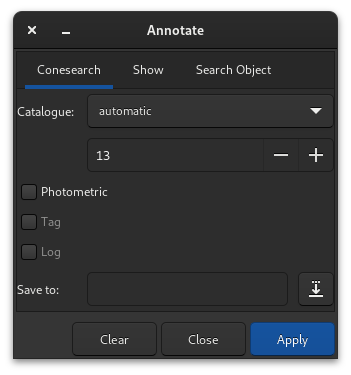 Interface utilisateur de Conesearch