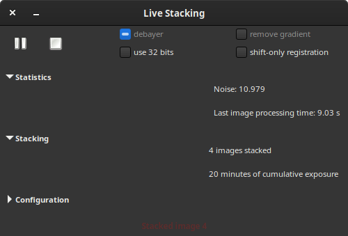 menu livestacking